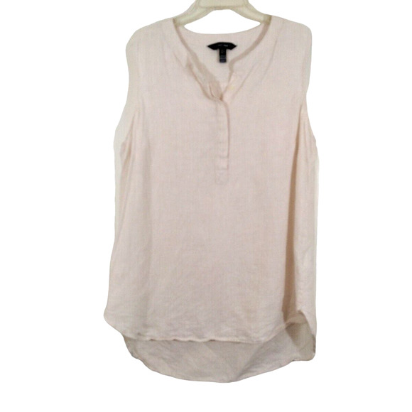 Ellen Tracy Tops - Ellen Tracy Womans Large Linen Top Cream Beige Stripe Sleeveless Pullover